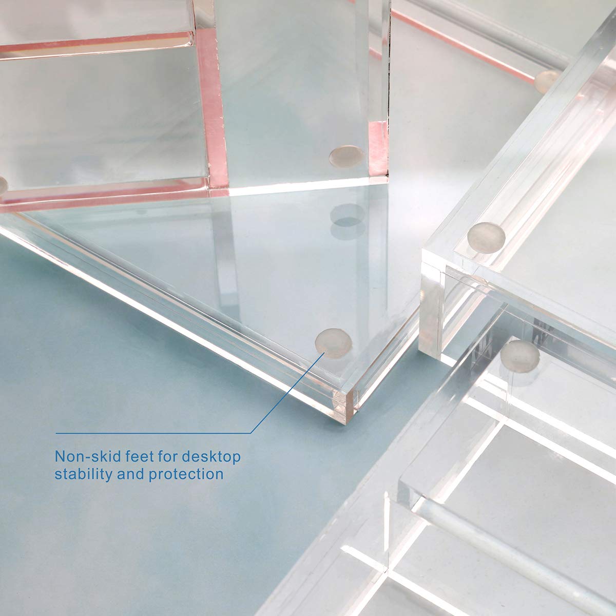 EXPUTRAN Clear Acrylic Desk Organizer 4-Piece Desk Kit + Free Complimentary Acrylic Ruler, Desktop Organization for Office or Home