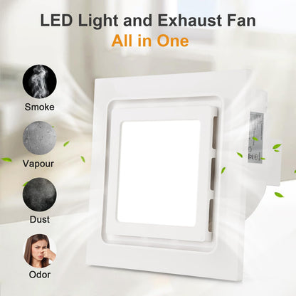 TOYOUSEA 10" Ultra Quiet Bathroom Exhaust Fan with Light 6500K LED 1.0 Sone 145 CFM, 8.3x8.3 Mount, 1500 LM Ceiling Ventilation Fan