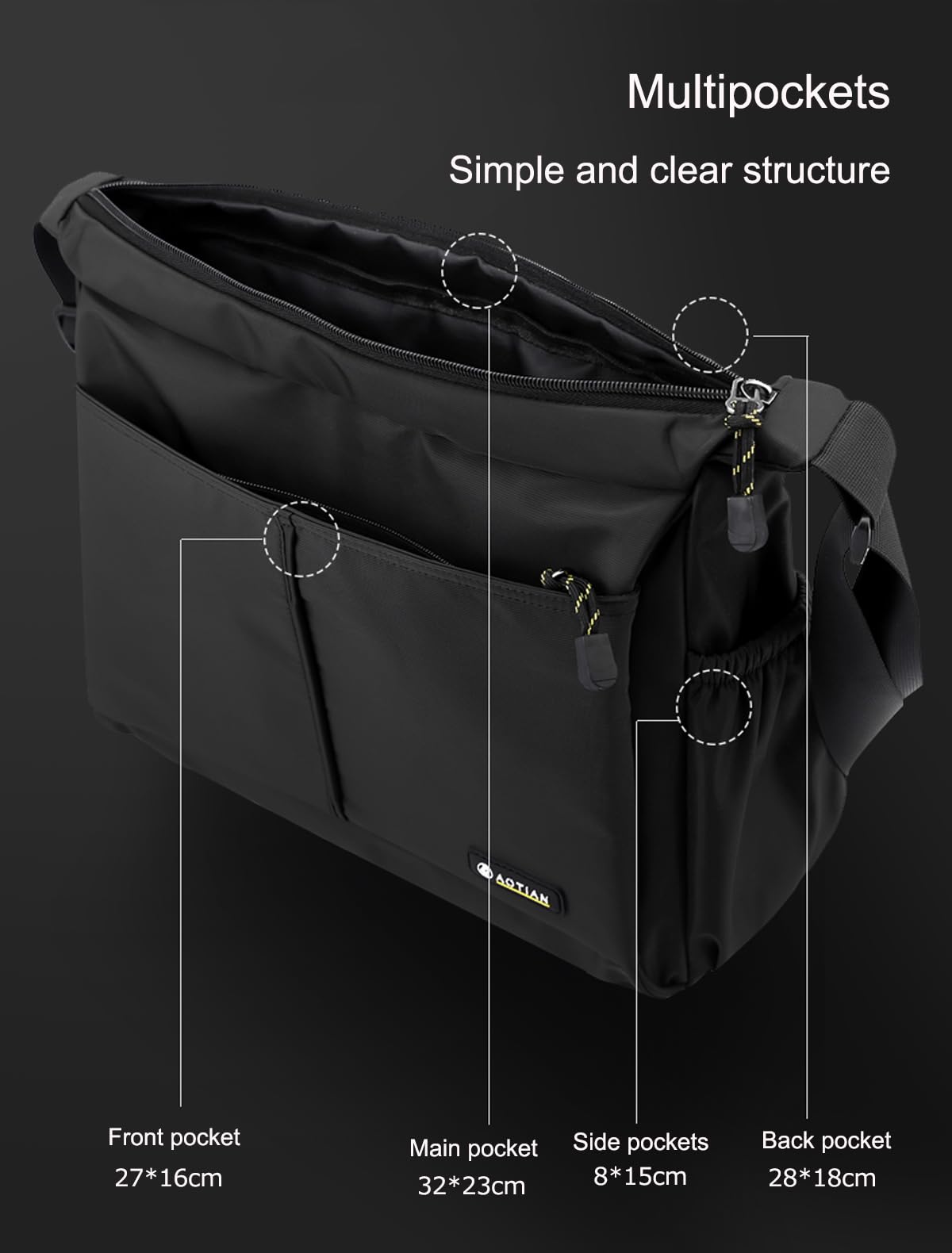 natyrlpog Men's Shoulder Bag Messenger Bag Nylon Waterproof Lightweight Casual Black Crossbody Bag for Work Travel Outdoor