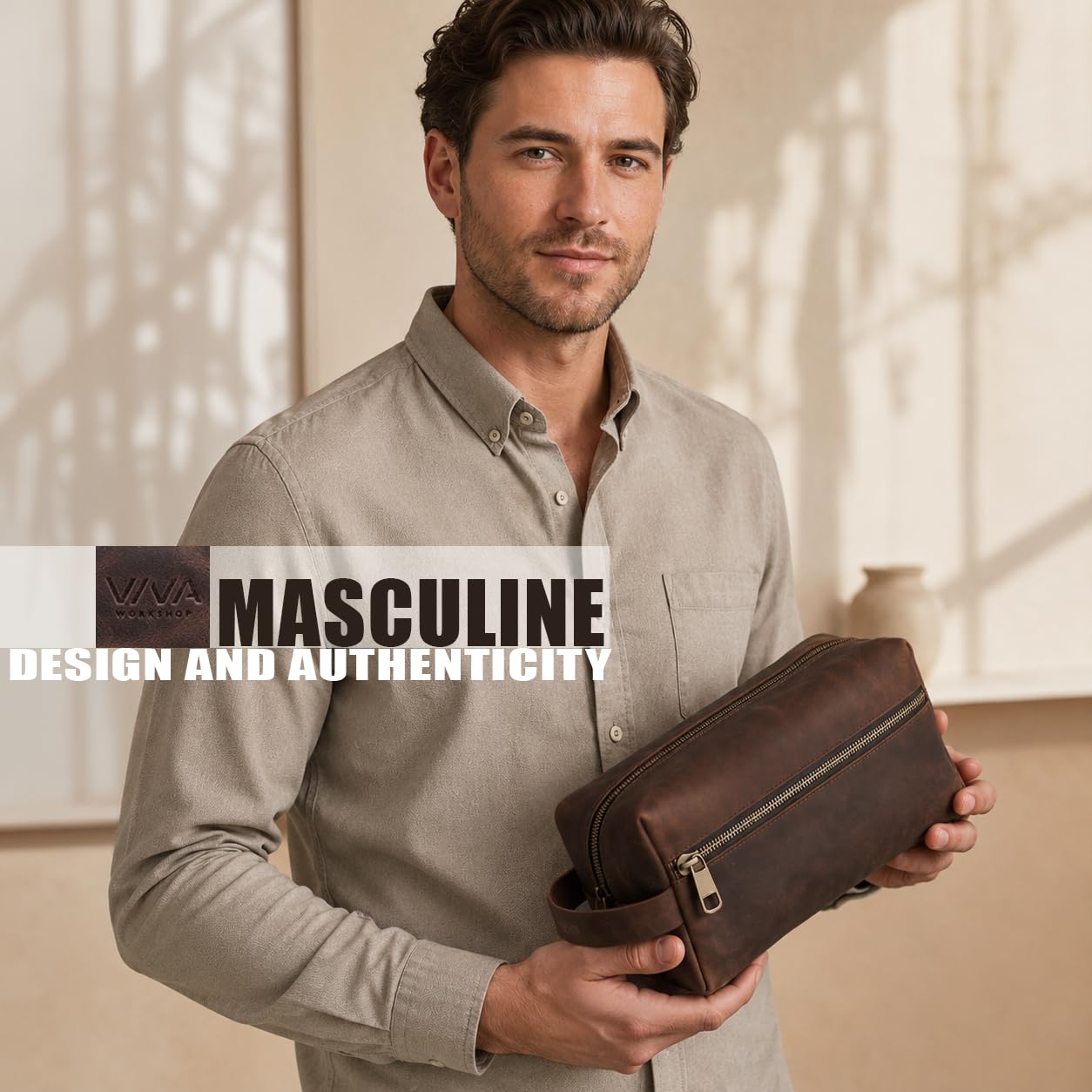 Mens Leather Toiletry Bag – Dopp Kit Handmade in USA – Full Grain Leather Organizer Bag with Waterproof Lining for Travel, Toiletries, Shaving Kit – Gifts for Men, Husband, Dad, Boyfriend