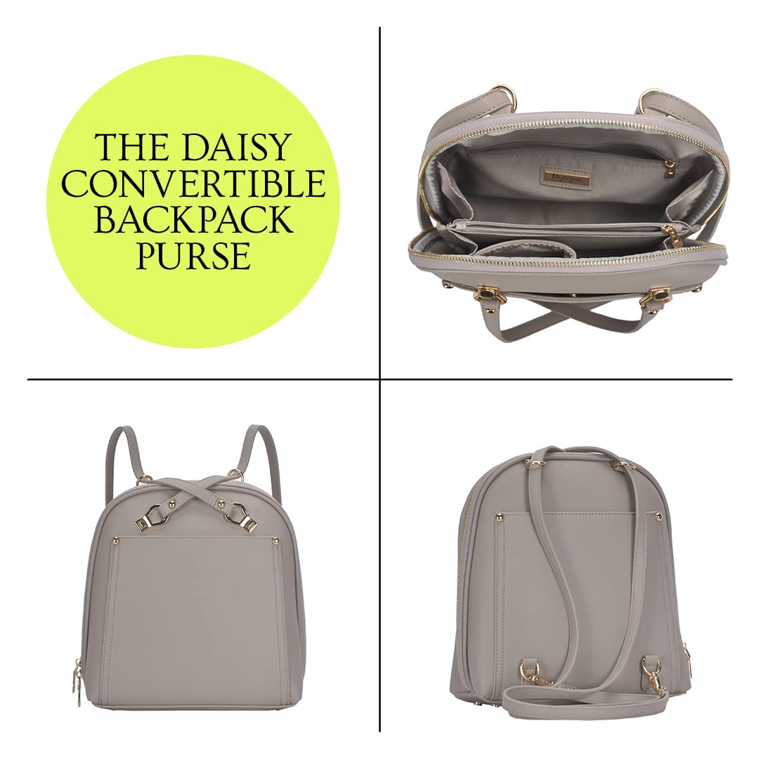 MMS Brands Miztique Daisy Convertible Backpack Purse for Women | Vegan Leather Shoulder Strap Bag or Convertible Backpack | (Taupe)