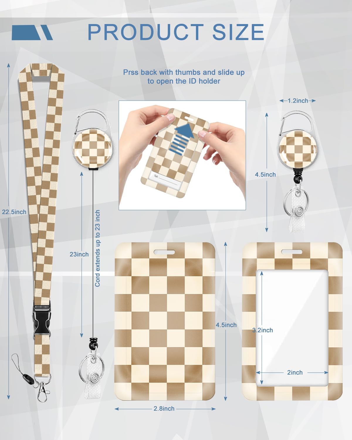 ID Badge Holder with Lanyard and Retractable Clip, Breakaway Lanyard for Name Badge Holder for Teacher Nurse Doctor School Student Office Gifts, Fashon Checkered Brown