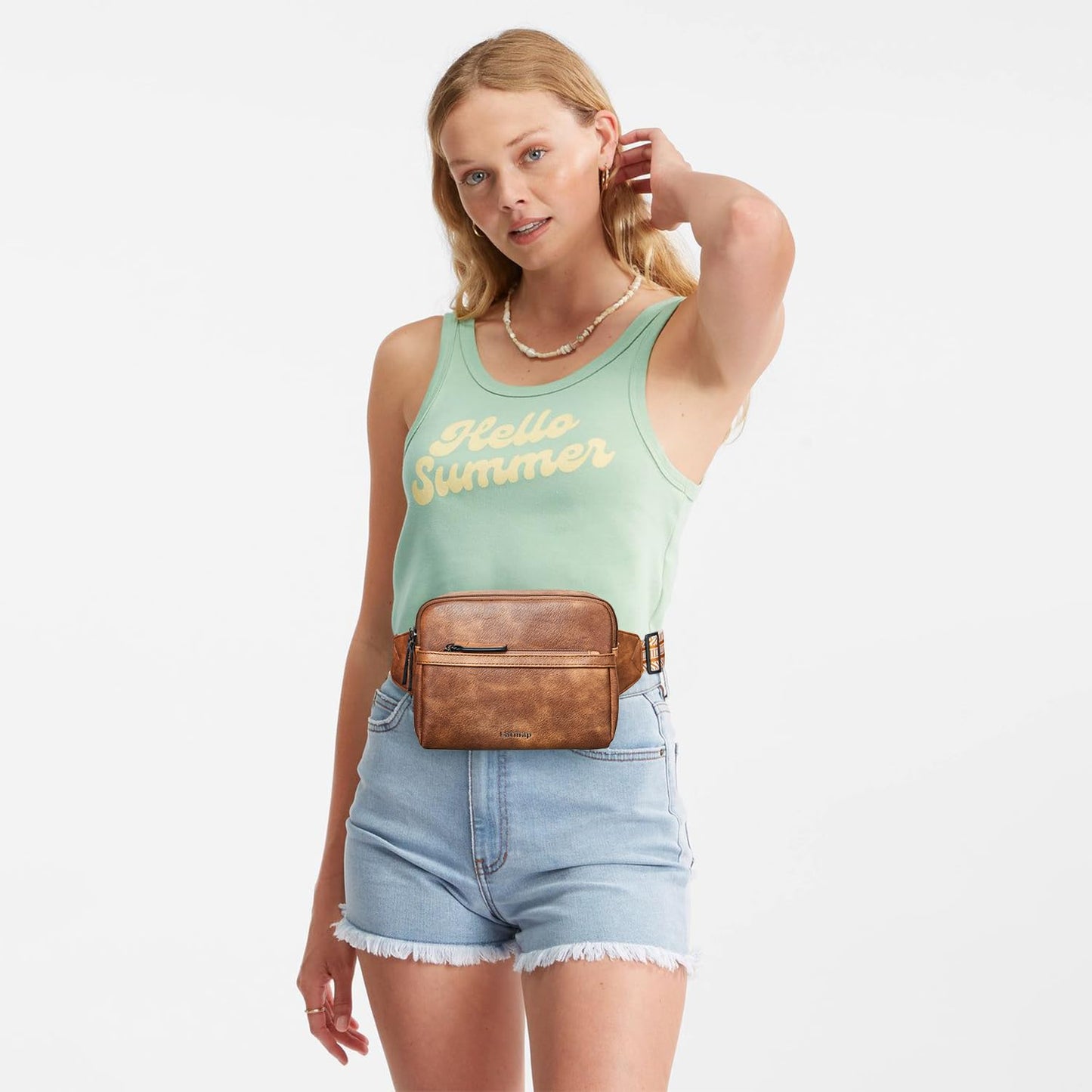 LATMAP 3L Fanny Pack Crossbody Bags for Women Men 4-Zipper Pockets Belt Bag Sling Waist Pack Faux Leather Chest Bag Purse Brown