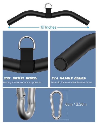19” LAT Pull Down Bar Attachments, Cable Attachments for Gym, LAT Pullown Bar for Cable Machine Attachment, LAT Bars with Rubber Handgrips for Home Gym Training Tricep Back Muscles