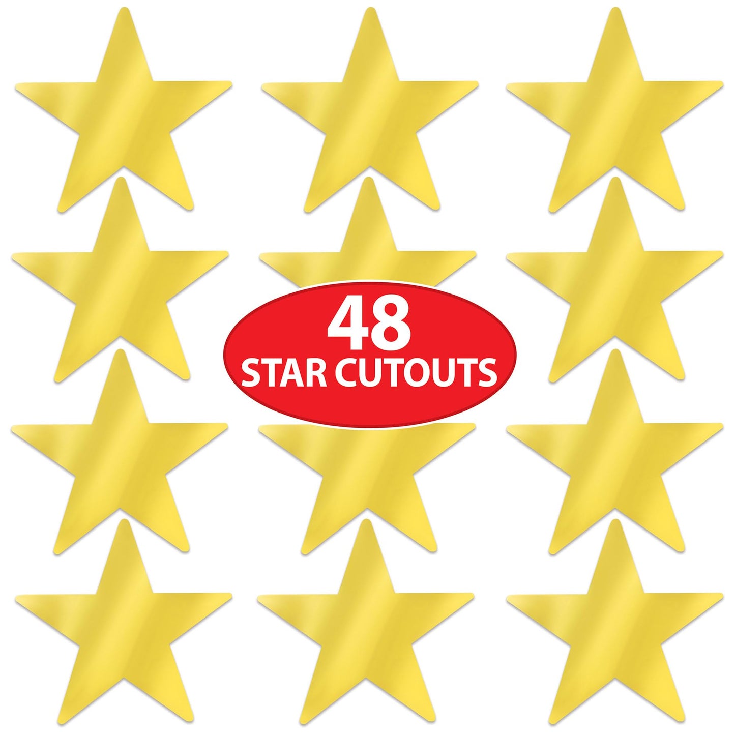 Beistle Gold Metallic Star Cutouts – 48 Plastic Decorations for Awards Night Parties and Banquets, Hollywood Themes, Graduation Celebrations, Bulletin Boards and New Year’s Eve Event Decor, 3½"