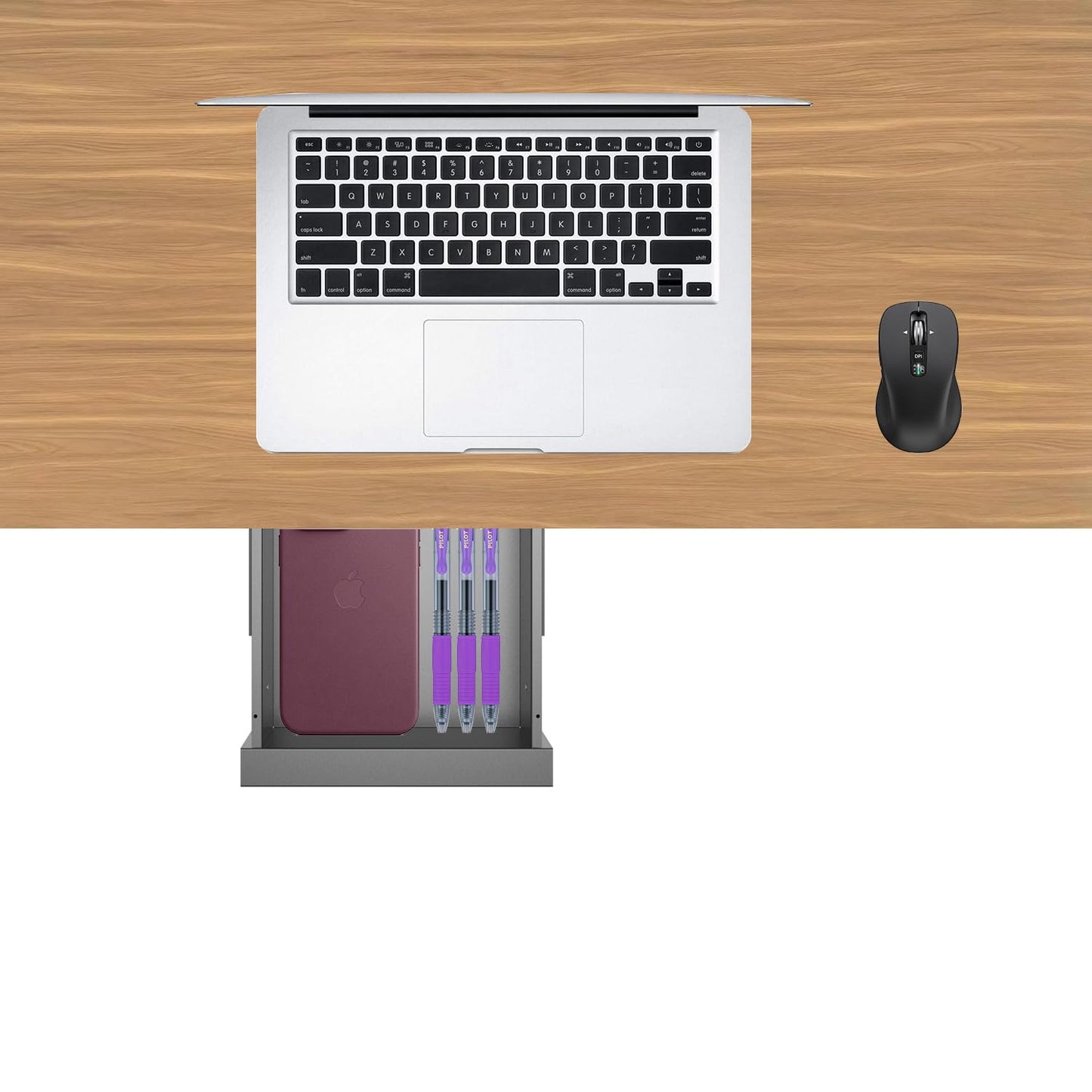 Mofangtech Under Desk Mounted Sliding Pull-out Drawer for Office Desk or Table - Storage Organizer for Sit Stand Workstation- W 9.8" x D 9.8" x 2.5", Metal, Black (Small)