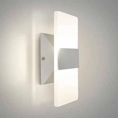 ASD 8 Inch LED Indoor Wall Sconce - Modern Interior 10W 120V 2700K-5000K Adjustable Dimmable Wall Mounted Light Fixtures, Acrylic Glass Wall Lights for Stairway, Hallway - ETL, Brushed Nickel
