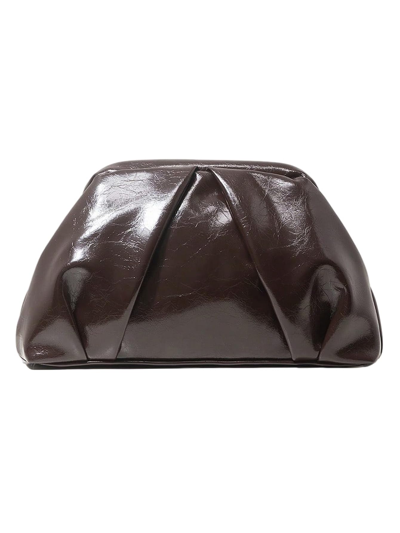 QWINEE Women's Ruched Clutch Purses PU Leather Kiss Lock Dumpling Bags Vintage Evening Handbags Coffee Brown One Size