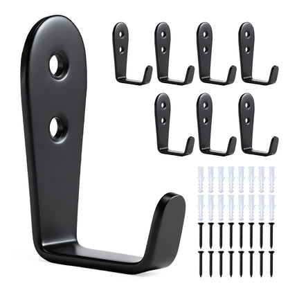 IBERDE Stainless Steel Hooks for Hanging, Heavy Duty Hook, Wall Hooks Key Holder Wall Mount Hanger Coat Hook Garage Storage Screw Utility Hooks, 8 Pack (Black)