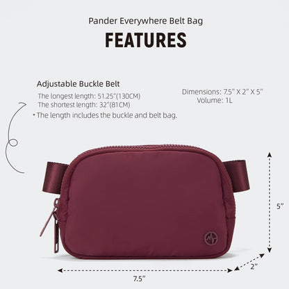 Pander Two Way Zipper Fanny Pack Nylon Everywhere Belt Bag for Women, Water Repellent Waist Packs, Crossbody Bags with Adjustable Strap (Black).