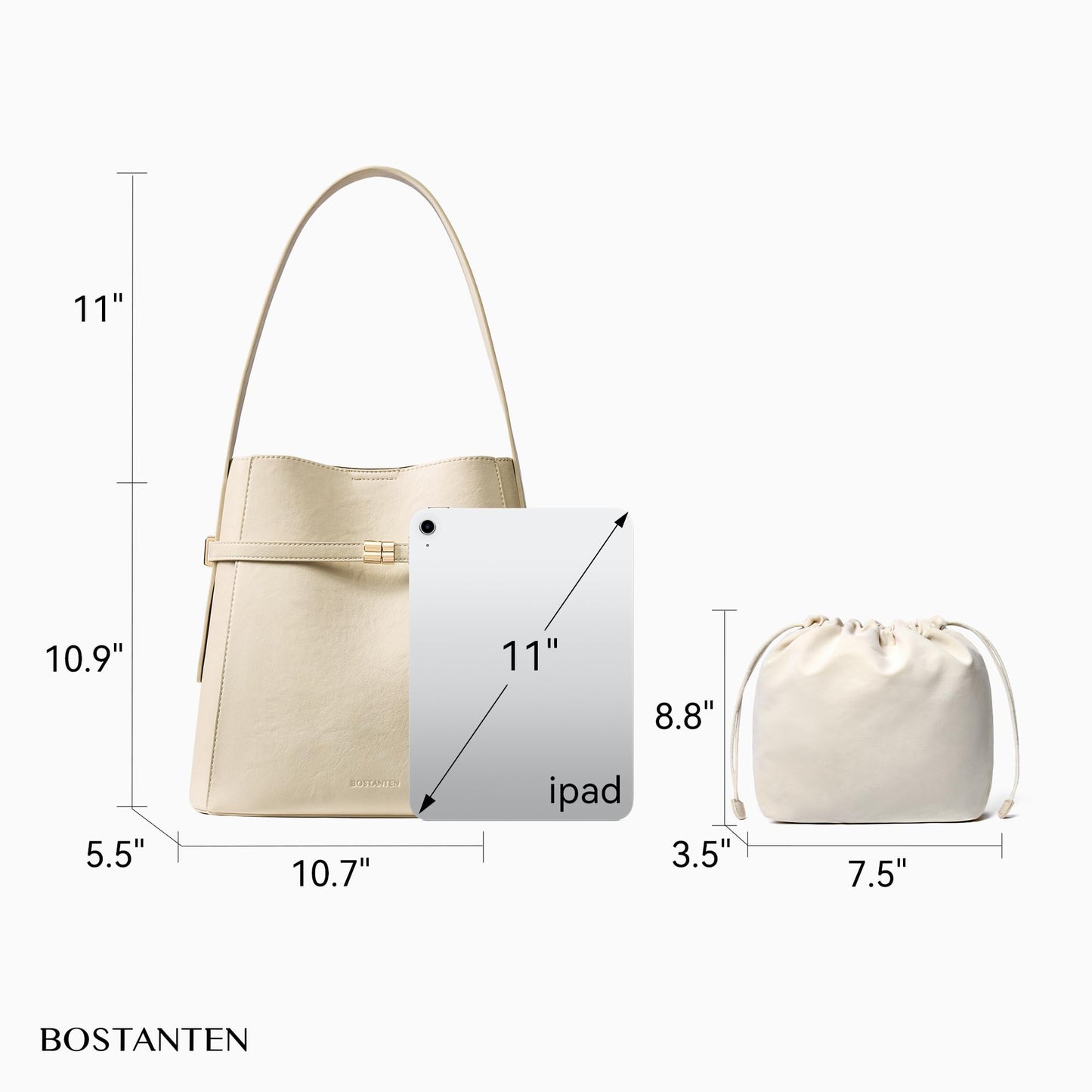 BOSTANTEN Bucket Bag Soft Vegan Leather Purses for Women Trendy Shoulder Handbags Separate Pouch Beige Apricot