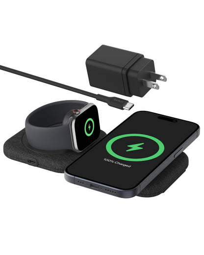 Belkin MagSafe Charger Compatible 3-in-1 Magnetic Charging Travel Pad 15W-BoostCharge Pro Foldable Qi2-Certified Wireless Charger, MagSafe-Compatible Charger for iPhone 16 Series, Apple Watch, AirPods