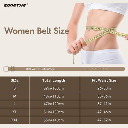 SANSTHS Women Leather Belt for Jeans Pants Fashion Ladies Skinny Belt for Dresses Thin Belt with Single Prong Buckle,Black,L
