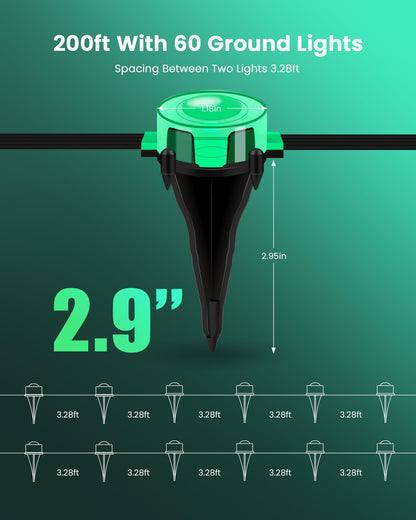 KISUFU 200ft RGB+CCT Permanent Outdoor Lights for House, 24V 60W IP67 Outdoor Ground Lights, 60-Pack Pathway Light for Valentine Christmas Garden Yard Walkway
