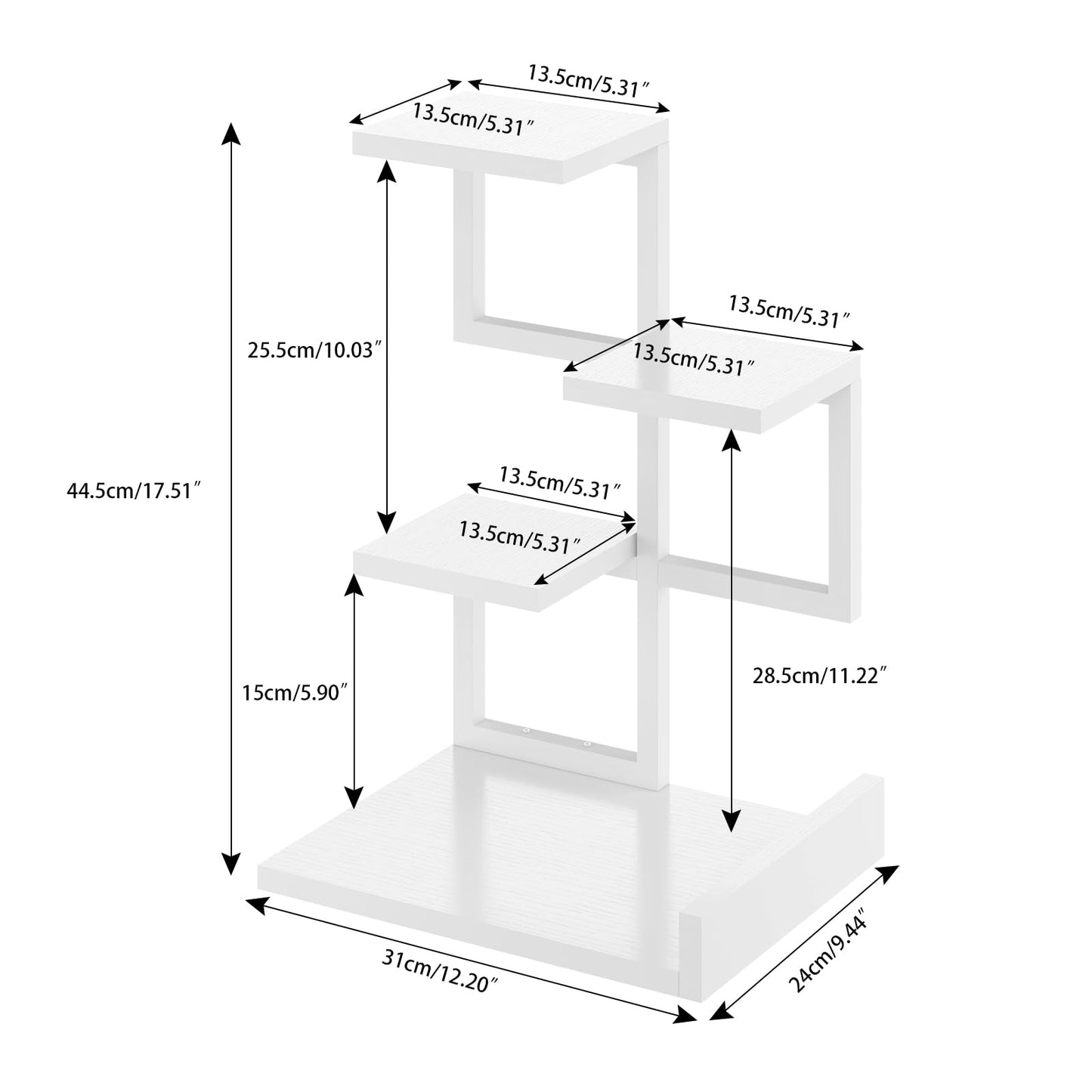 YMYNY Desktop Shelf Organizer, 4 Tier Storage Display Rack, Desk Shelf Organizer Small Bookshelf with Metal Frame for Office, Books, Plants, 12.2" x 9.45" x 17.52", White UHSR007W