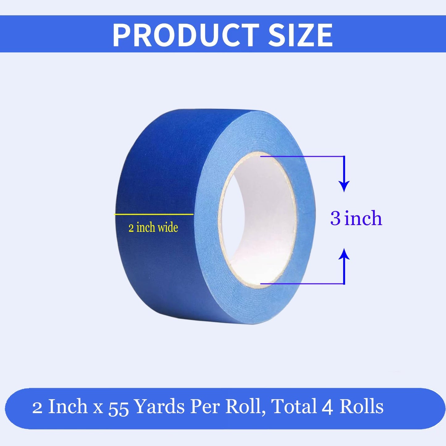 JayJayup Painters Tape 2 Inch Wide, 4 Rolls Blue Masking Tape, 2 Inches x 55 Yards x 4 Rolls, 220 Yards in Total