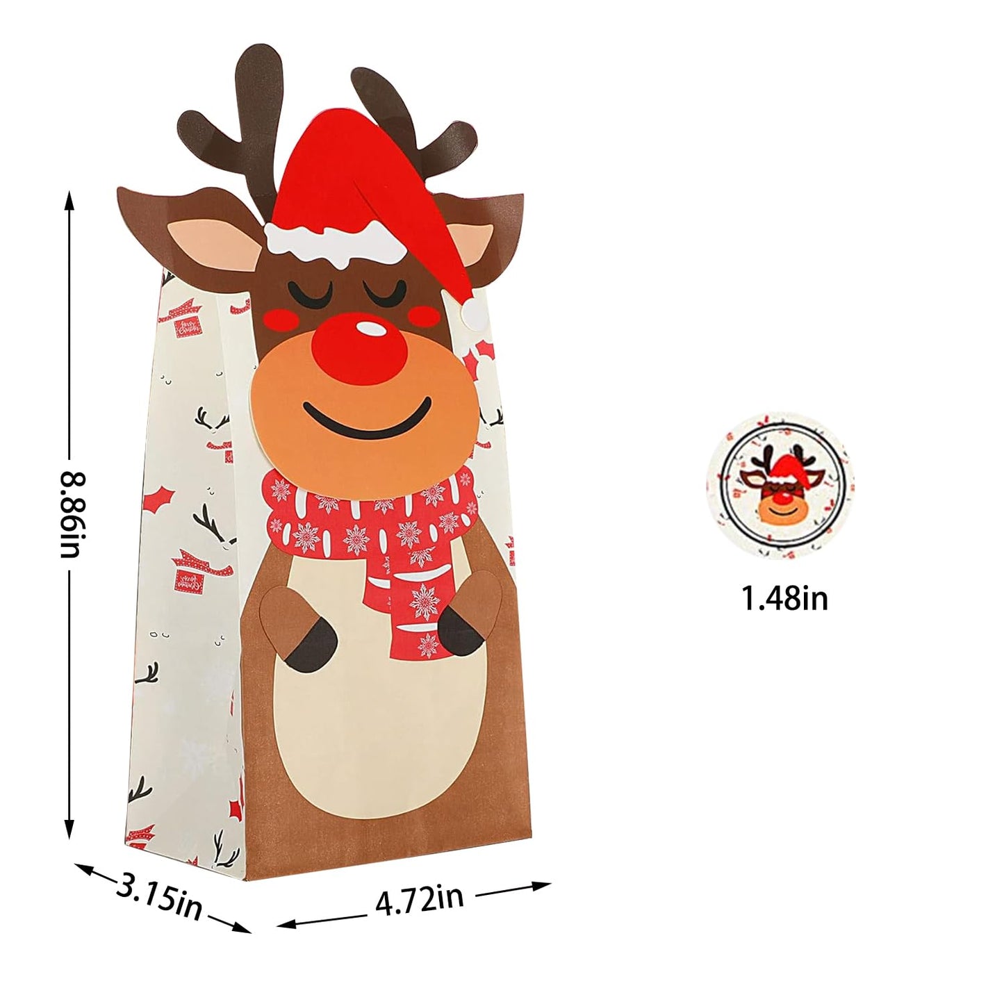Christmas Treat Bags - 24 Pcs Paper Gift Bags with 24 Stickers, Kraft Goodie Bags for Party Favors, Classroom Giveaways & Seasonal Celebrations