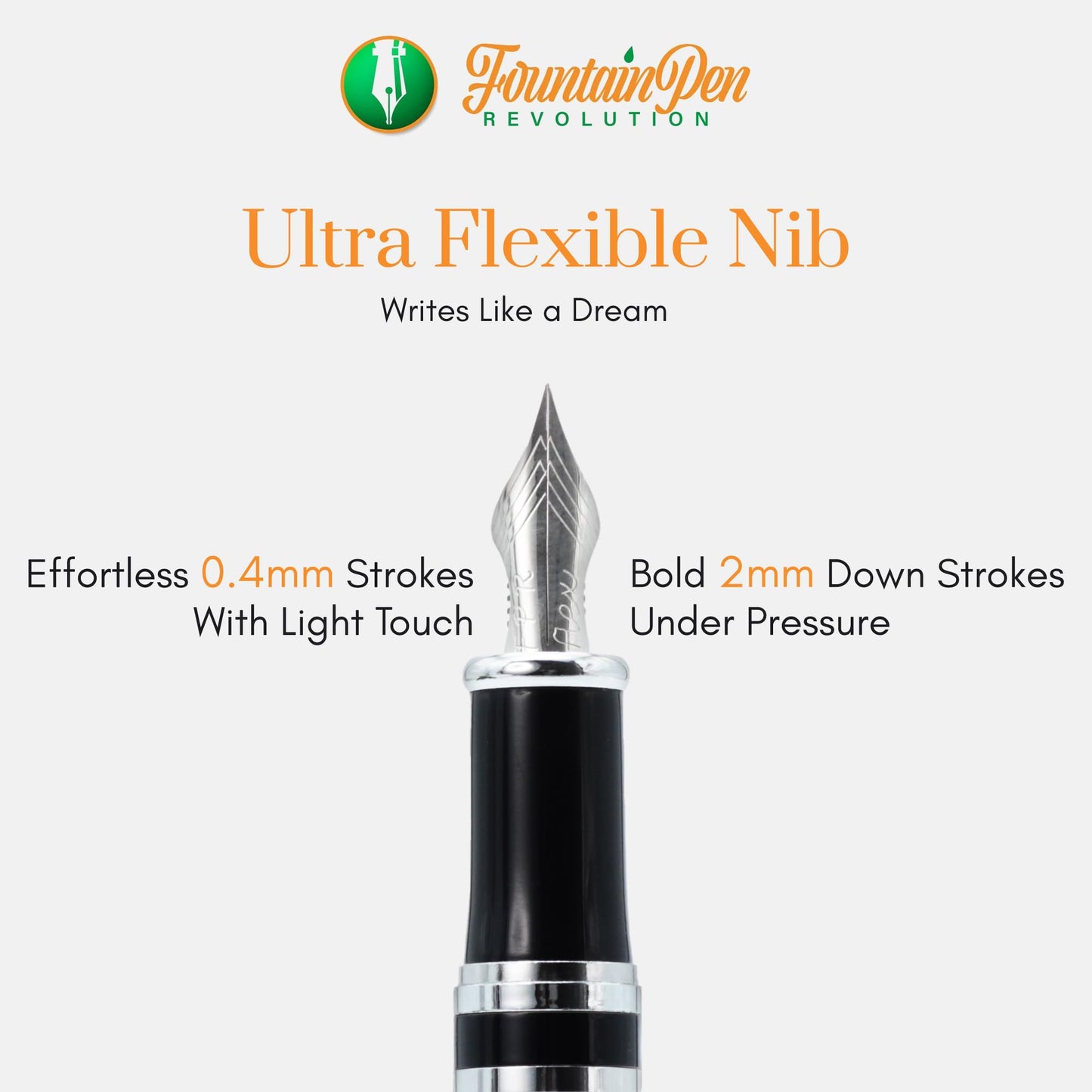FPR Ambassador Ultra Flex Nib Fountain Pen Set, Chiseled Chrome - Refillable Pen w/Cartridges & Converter - Calligraphy Pens for Writing, Journaling & Gifting - Luxury Pens For Smooth Strokes