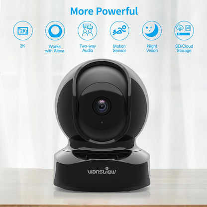 wansview Cameras for Home Security, 2K IP Camera, WiFi Home Indoor Camera for Baby/Pet/Nanny, Motion Detection, 2 Way Audio Night Vision, Compatible with Alexa, with TF Card Slot and Cloud