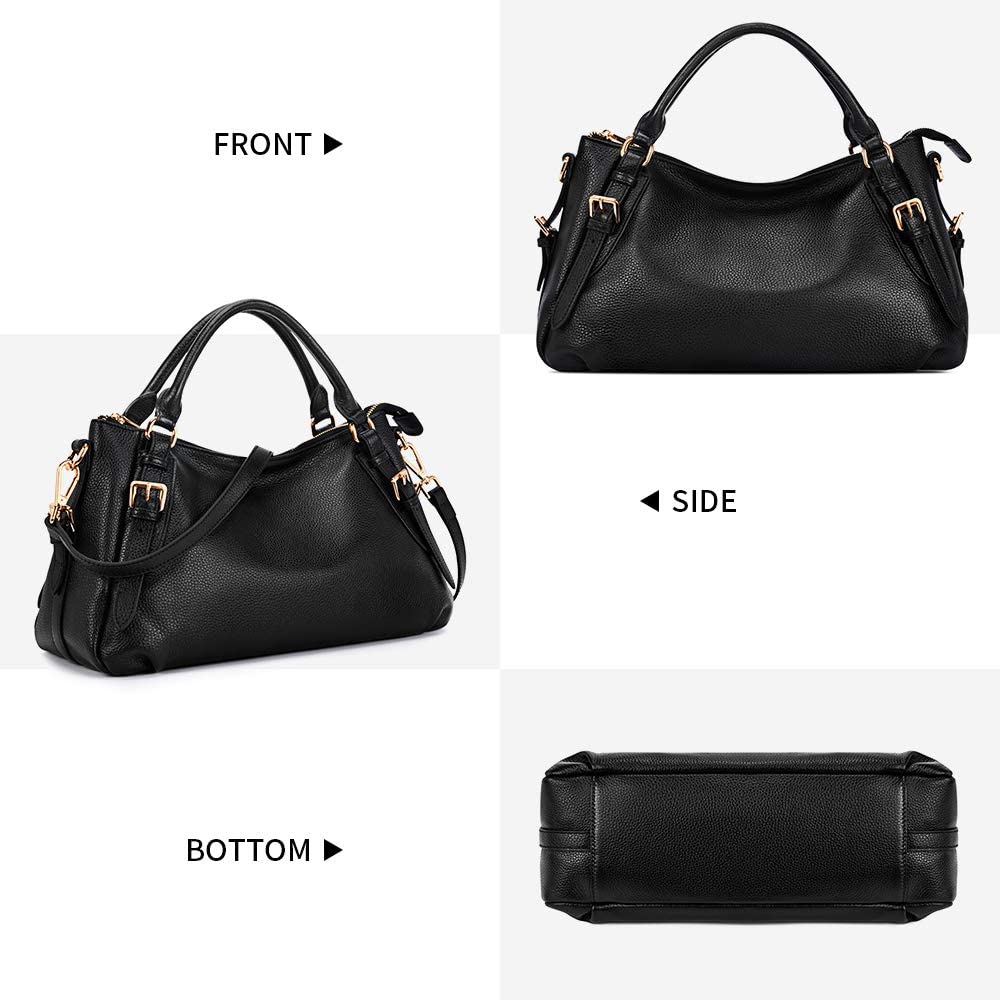 Kattee Women's Soft Genuine Leather Satchel Purses Top Handle Crossbody Bags Ladies Designer Medium Size Hobo Handbags(Black)