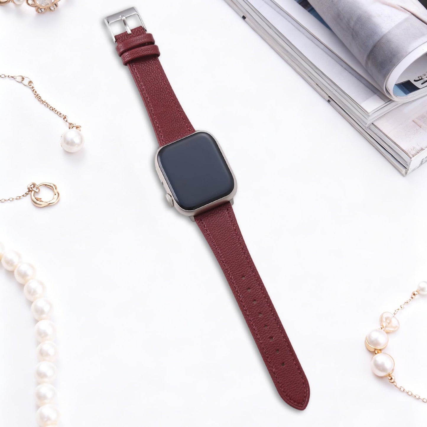 Thin Slim Soft Goatskin Women Leather Watch Bands for Apple Watch 38mm 40mm 41mm 42mm, Small Wrist Watch Band Lightweight Elegant Replacement Straps Compatible with iWatch SE 11 10 9 8 7 6 5 4 3 2 1