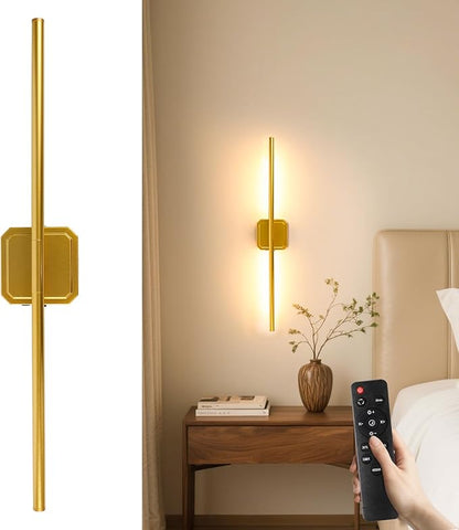 10000mAh Battery Operated Wall Sconce Detachable, Wireless Wall Lamp 3000-6500K Dimmable, Modern Rechargeable Wall Light for Bedroom, Living Room, 28.3" Gold (1 Pack)