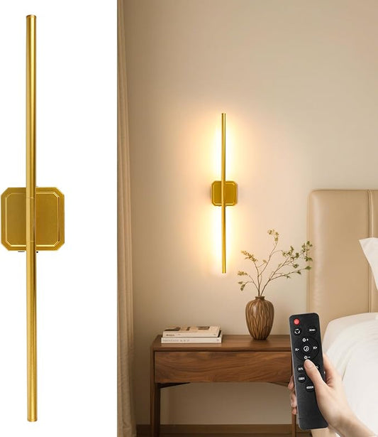 10000mAh Battery Operated Wall Sconce Detachable, Wireless Wall Lamp 3000-6500K Dimmable, Modern Rechargeable Wall Light for Bedroom, Living Room, 28.3" Gold (1 Pack)
