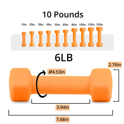 Portzon Dumbbells Neoprene with Non Slip Grip weight for Total Body Workout Compatible with of 2 Set,1-15 LB, Anti-Slip, Anti-roll, Hex Shape