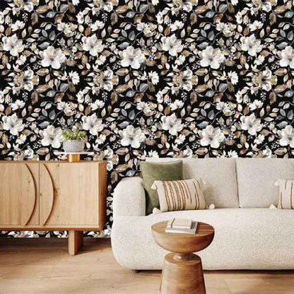 Vintage Dark Black Floral Peel and Stick Wallpaper Modern Botanical Flower Waterproof Removable Self Adhesive Vinyl Contact Wall Paper for Farmhouse Bathroom 17.7" X 70.8" Roll