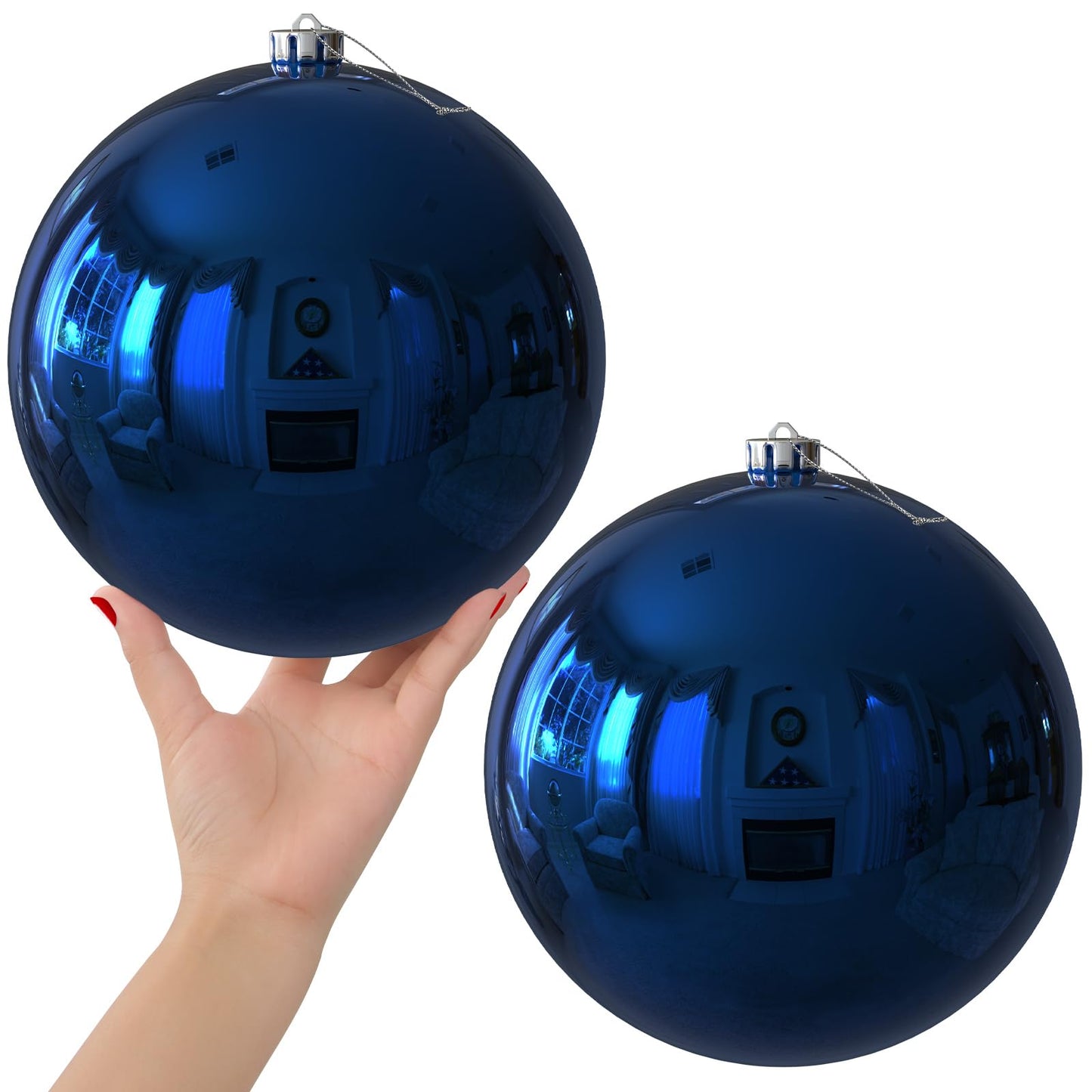 Navy Blue 8.0" Extra Large Christmas Balls Ornaments - Christmas Tree Decorations Shatterproof Shiny Hanging Balls for Birthday Holiday Wedding Decorations Set of 2pcs