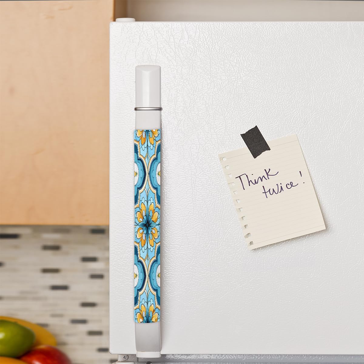 DXTKWL Blue Yellow Quatrefoil Pattern Refrigerator Door Handle Covers Set of 2 Kitchen Appliance Handle Covers Protector for Fridge Microwave Stove Oven Dishwasher