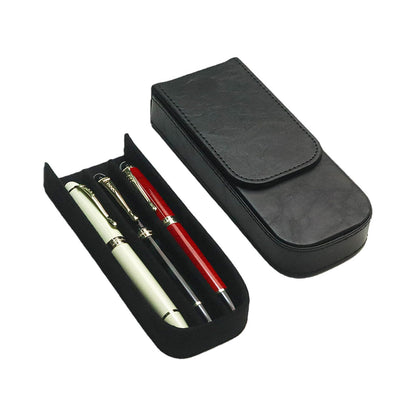 MIVLXLX PU Leather Triple Pen Case Pencil Pouch Holder for Three Fountain Ballpoint Rollerball Pens and Pencils Gift Choice for Man/Woman/Office (Black)