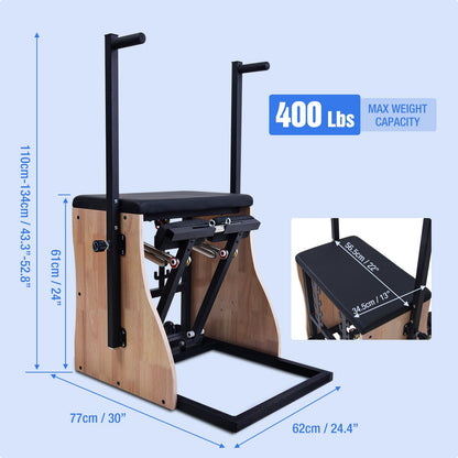 Pilates Chair Wunda Chair Pilates Combo Chair Reformer Machine with Adjustable Resistance Springs Split Pedal Handles Home Gym Equipment for Yoga Core Training Rehabilitation Includes Non-Slip Socks