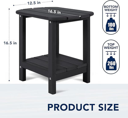 nalone Adirondack Side Table 16.5" Outdoor Side Table HDPE Plastic Double Adirondack End Table Small Table for Patio (Black)