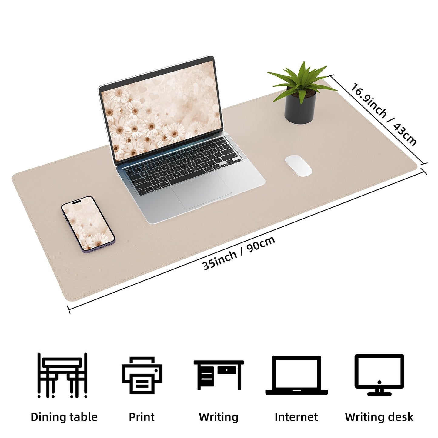 Leather Desk pad Protector, Large Desk mat with Natural Cork & PU Leather,Mouse pad,Non-Slip Office Desk Mat,Waterproof Desk Writing Pad for Office and Home (35in*17in,Beige)