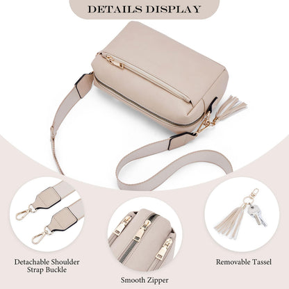 Roulens Triple Zip Small Crossbody Bag for women,Wide Strap Cell Phone Purse Shoulder Handbag Wallet with Credit Card Slots