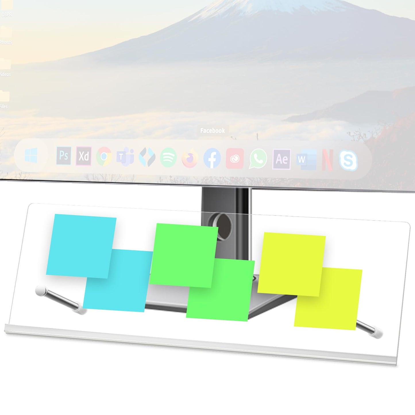 Monitor Memo Board Holder 14"x5", Office Organization Memo Holders for Computer Sticky Note Holder, Space-Saving Under Monitor, Movable & Reusable, Screen Saver for Office & Home Desktop Decor