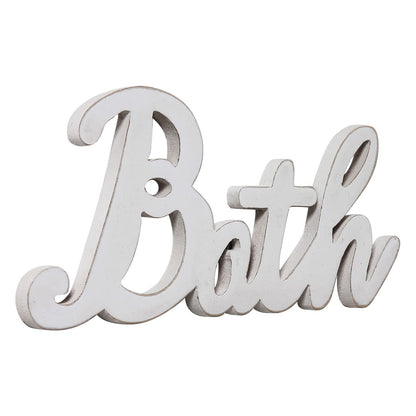 Sintosin Rustic Bath Signs for Bathroom 14 inches, Hanging Distressed White Bathroom Sign Decor for Shelf, Wooden Wall Signs for Home Decor, Decorative House Sign