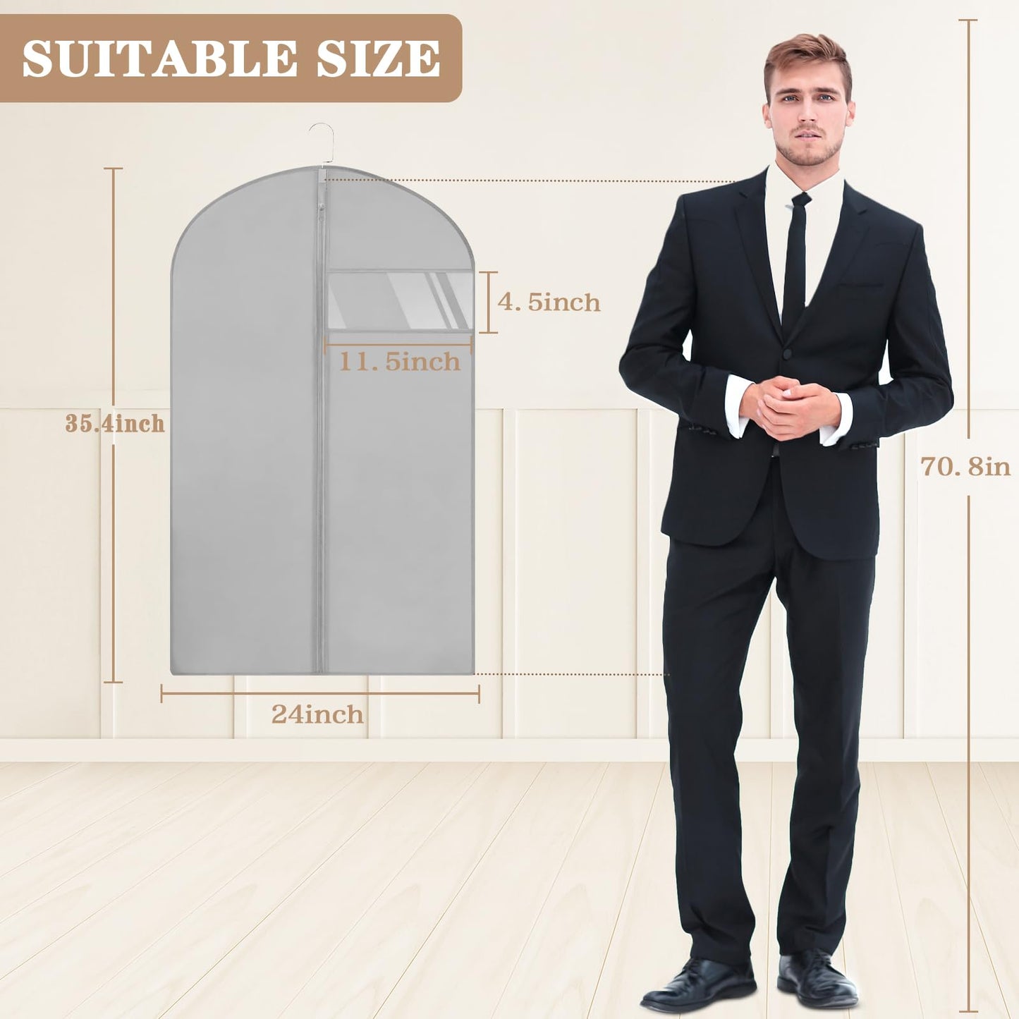 20 Pack Garment Bags for Hanging Clothes,Suit Bags For Closet Storage and Travel with Clear Window 40-inch Suit Garment Bag for Men Women Skirt Shirt Coat,Gray