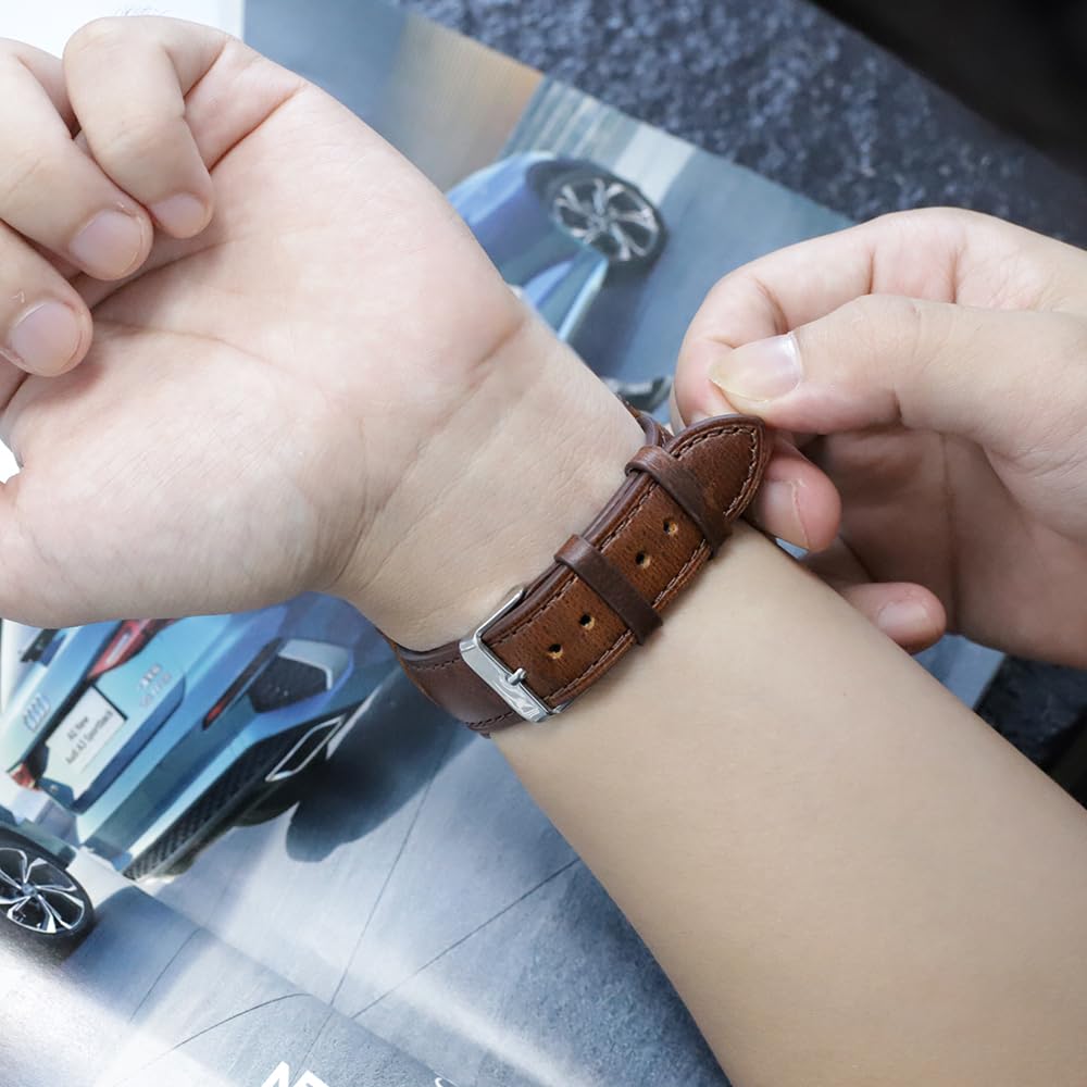 Onthelevel Leather Cuff Watch Strap 18mm 19mm 20mm 21mm 22mm Vintage Genuine Leather Bund Watch Band with Mat for Men