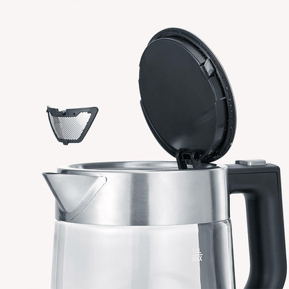 SEVERIN Glass Kettle, Powerful and Compact Kettle in High-Quality Design, Electric Kettle with Limescale Filter, Stainless Steel/Black, WK 3468, Kettle for 1 Litre