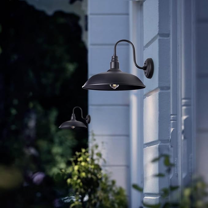 16 Inch Dome Barn Light for Porch, Large Gooseneck Outdoor Light Fixture for Farmhouse, Barn Style Exterior Patio Wall Lights for Garage, Black Outside Wall Sconce for Front Door, House