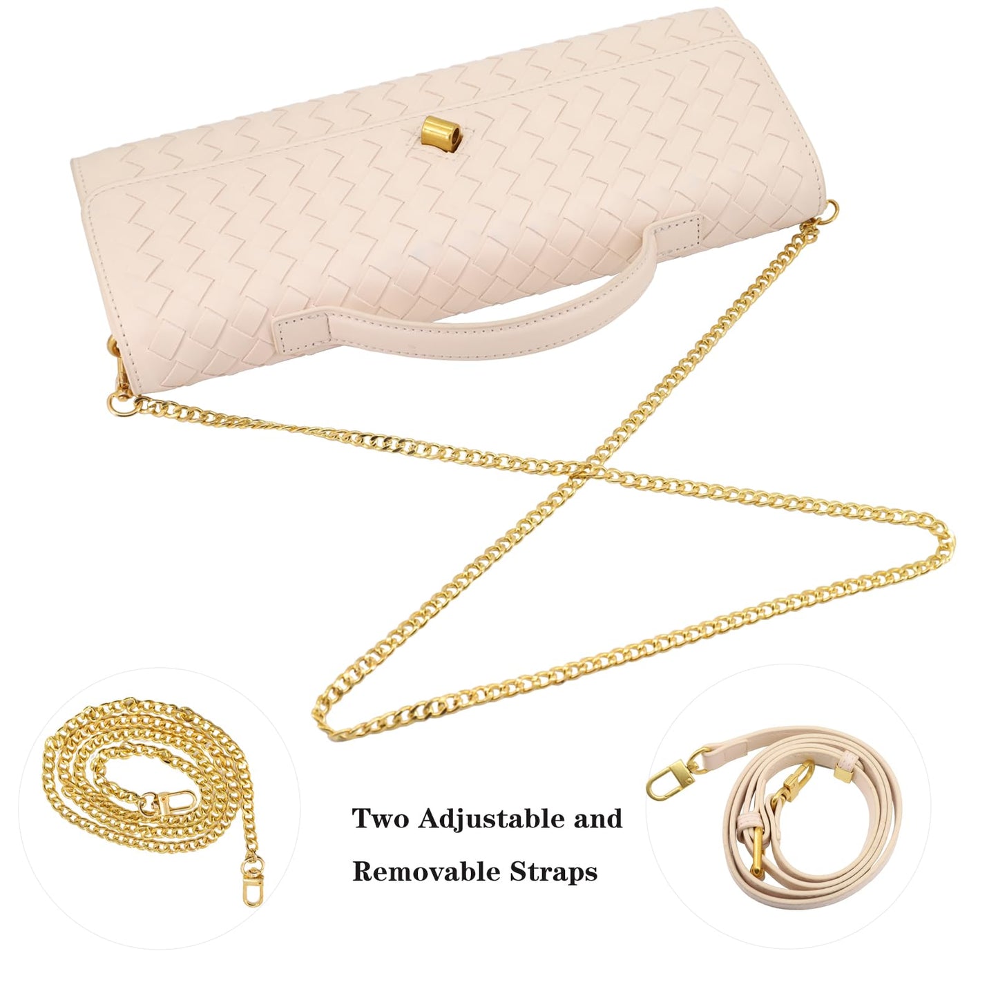 VESTURINA Clutch Purses for Women, Woven Evening Leather Crossbody Purse Shoulder Bag for Wedding Party (Beige)