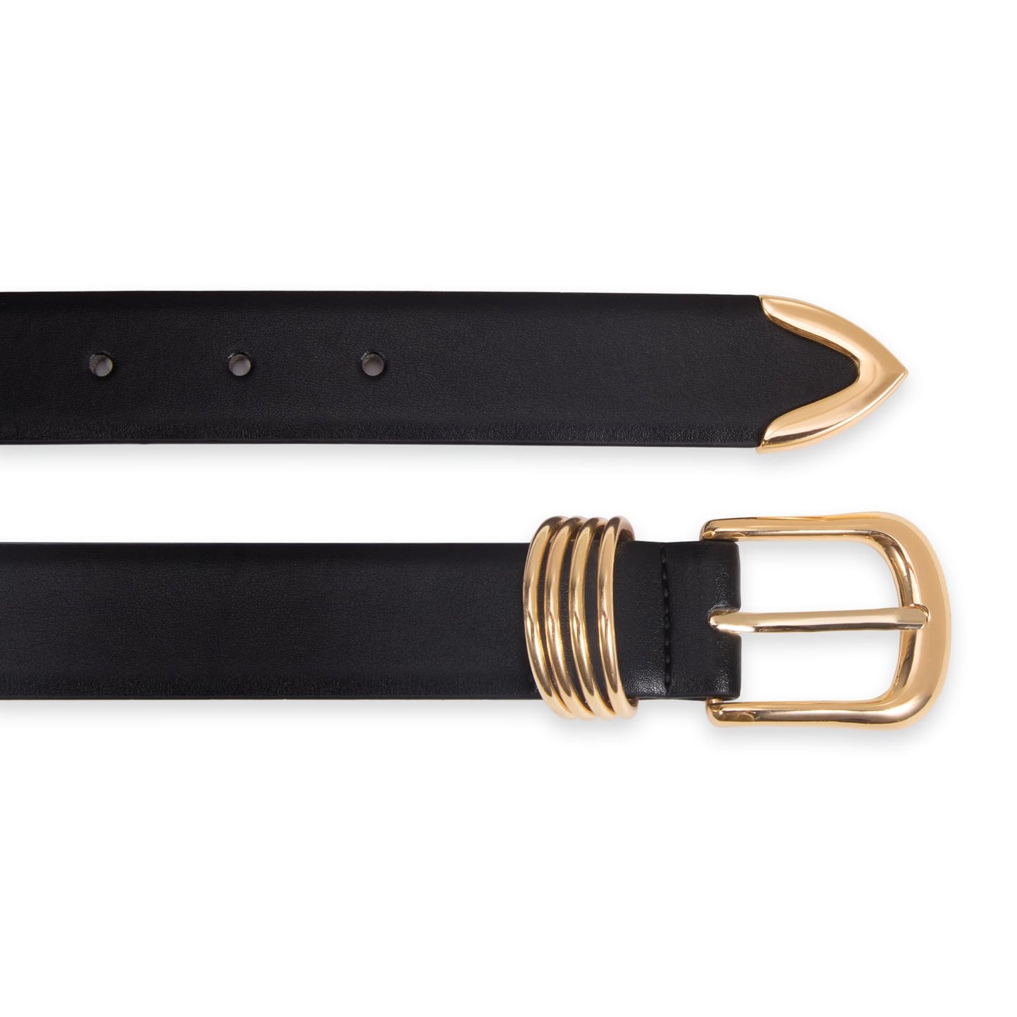Fianmy Women's Leather Belts for Jeans Dresses Pants Fashion Waist Belt Elegant Ladies Belts for Women with Gold Buckle (Black Gold Buckle, XXL:Fit Waist Size 43"-48")