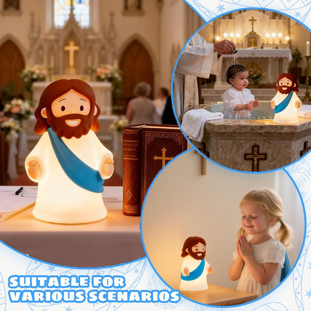 Jesus Night Light Rechargeable Bedside Night Light Dimmable Silicone LED Light Ideal for Religious Gatherings, Gifts for Sunday School, Baptism Presents, Easter Egg Decorations (blue) (Blue)
