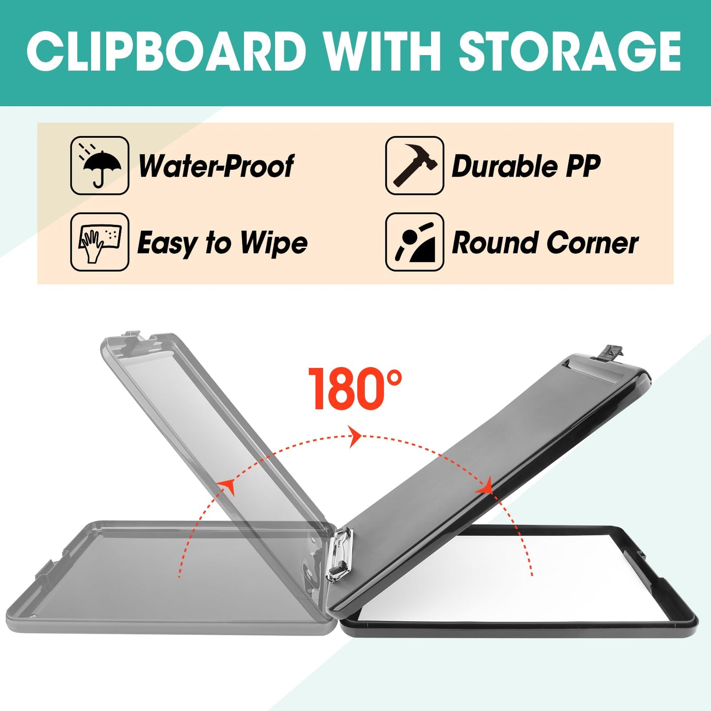 7 Pack Clipboard with Storage, High Capacity Storage Clipboard 8.5 x 11 with Pen Holder, Letter / A4 Size, Inner Plastic Folder Attached for Teacher Office Home, Size 13.4 x 9.4 x 0.9 in, Black