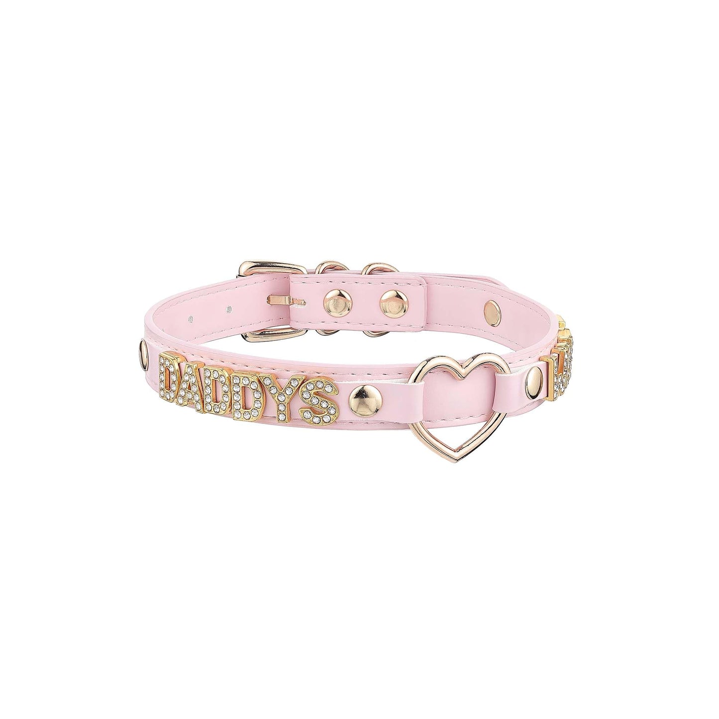 ADEMISHIA Handmade Gold Heart O-Ring Letter Choker Necklace for Women, Adjustable PU Leather Black/Pink Choker Collar For Women, Goth Choker Collars Necklace