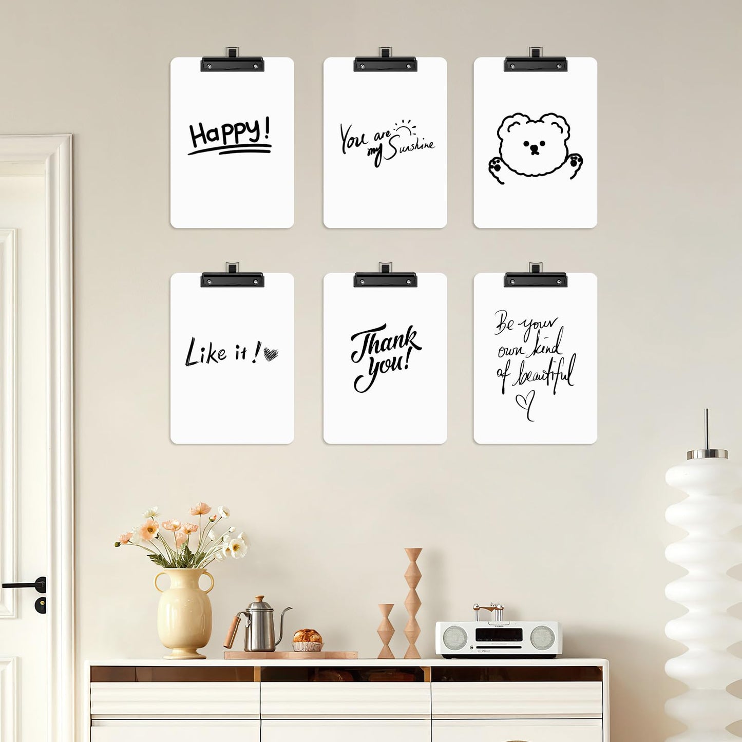Zoenley Dry Erase Wood Clipboard with Pen Holder, 9 x 12.5'' Double-Sided White Board for Classroom, Students, Kid, Clip Board 8.5x11'' with Low Profile Black Clip, Office & School Supply(15 Pack)