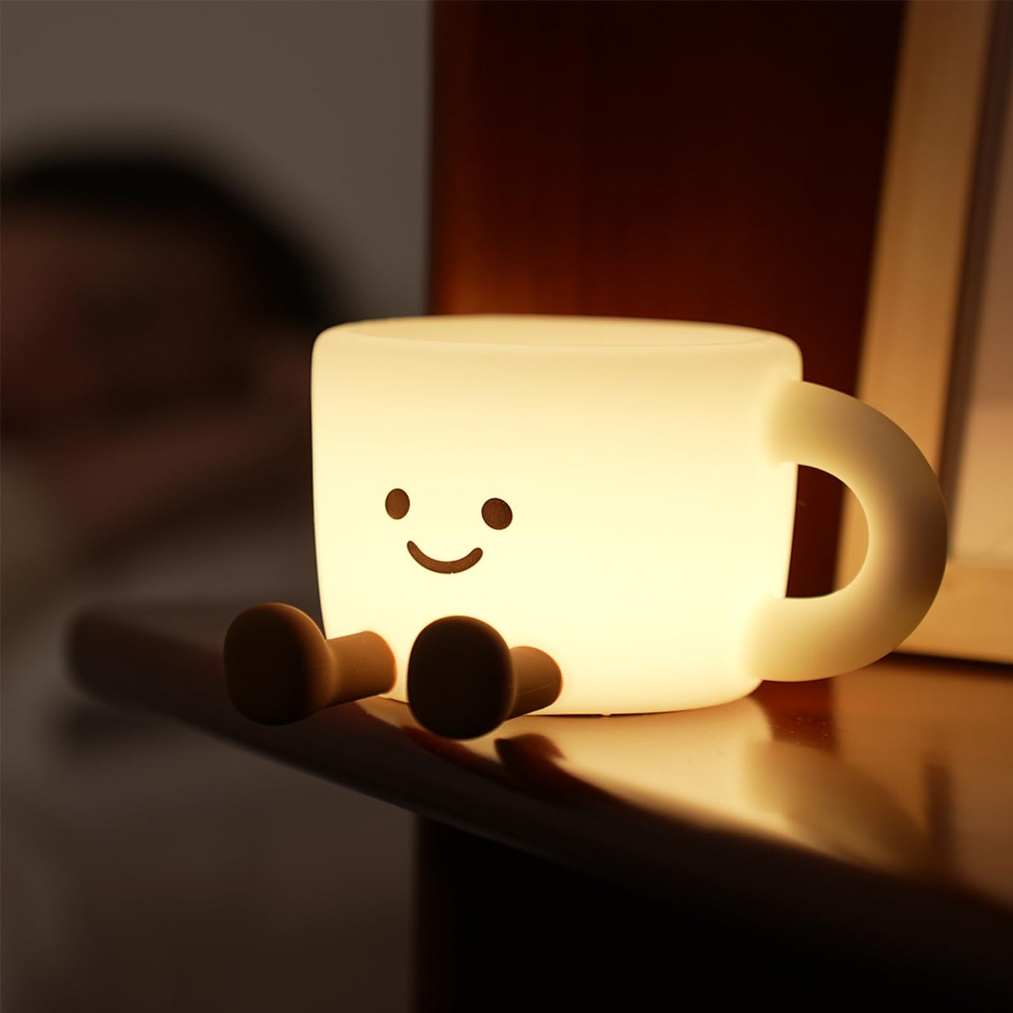 Yesinaly Coffee Cup Night Light - 7 Color Changing Dimmable Warm Light, Touch Control Bedside Lamp with Timer, Rechargeable Portable Mood Light for Nursery, Bedroom, Gift