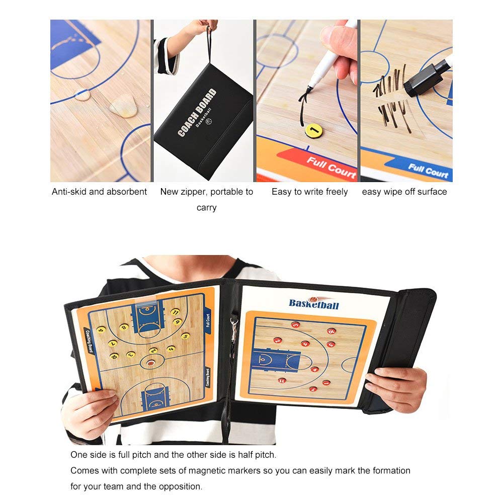 Zosebffej Basketball Coach Tactic Board,Foldable Erasable Coaches Strategy Clipboard,Training,Game Plan and Coach&Referee Study Accessory